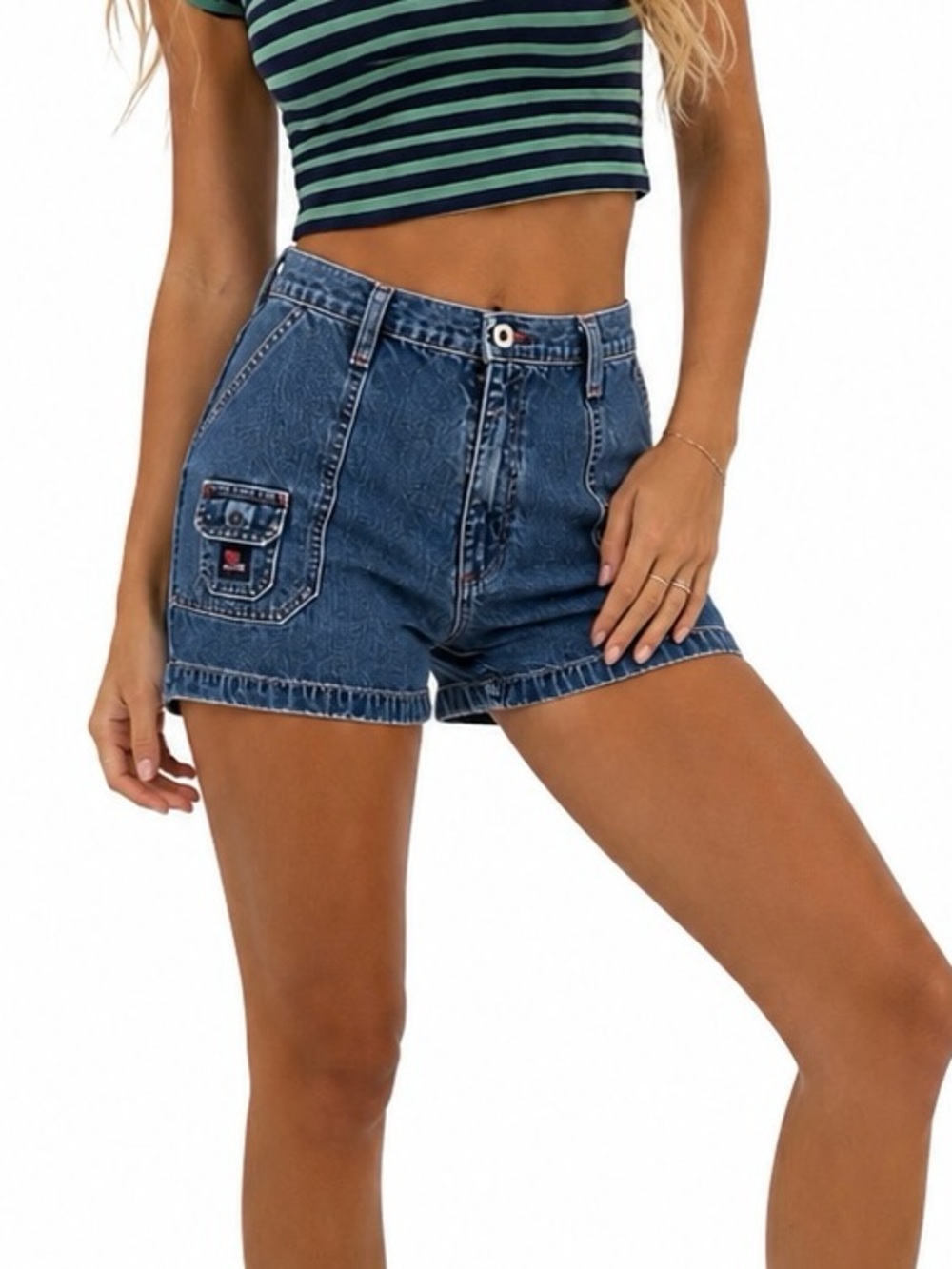 Vintage 90s B.U.M. Equipment Denim Cargo Jean Shorts Blue Size 11